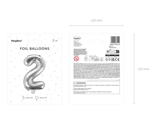 ''2'' számú fóliás léggömb, 35cm, ezüst