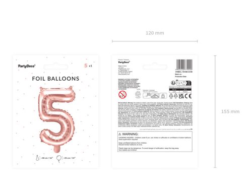 ''5'' számú fólia lufi, 35 cm, rózsaszín arany