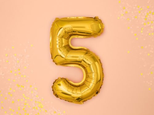 ''5'' számú fóliás léggömb, 35 cm, arany