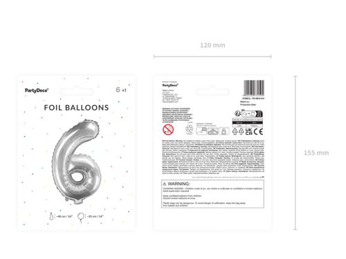 ''6'' számú fólia lufi, 35 cm, ezüst