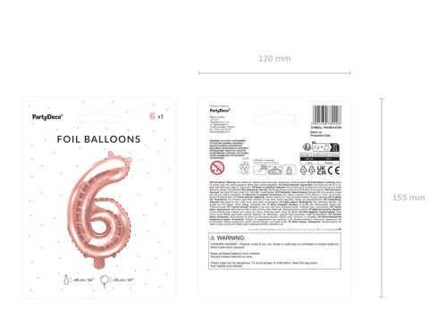 ''6'' számú fólia lufi, 35 cm, rózsaszín arany