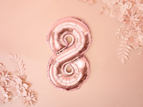 ''8'' számú fólia lufi, 35 cm, rózsaszín arany
