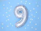 ''9'' számú fóliás léggömb, 35cm, ezüst