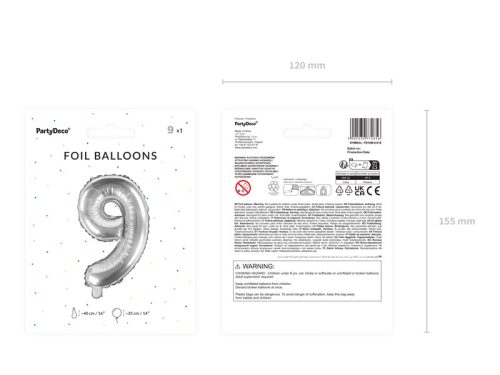 ''9'' számú fóliás léggömb, 35cm, ezüst