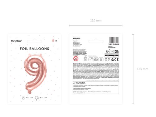 ''9'' számú fólia lufi, 35 cm, rózsaszín arany