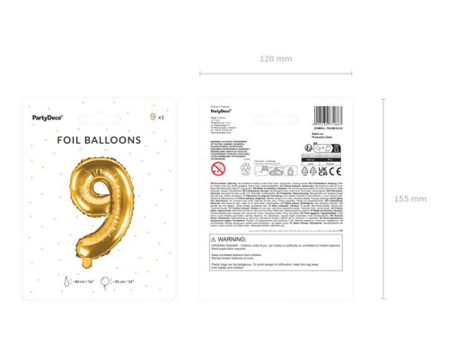 ''9'' számú fóliás léggömb, 35 cm, arany
