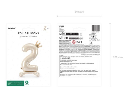 ''2'' számú álló fólia lufi, 84 cm, világos krém
