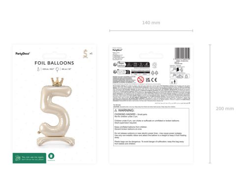 ''5'' számú álló fólia lufi, 84 cm, világos krém