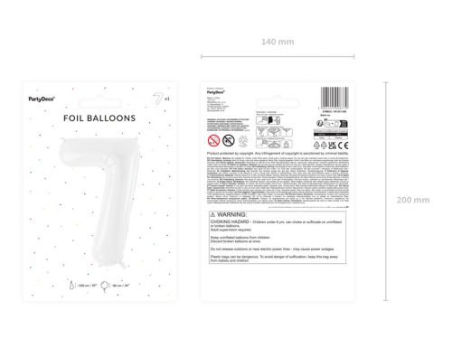 ''7'' számú fóliaballon, 86 cm, fehér