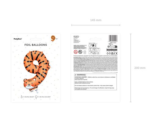 9-es számú fólia lufi - Tigris, 64x87 cm, mix