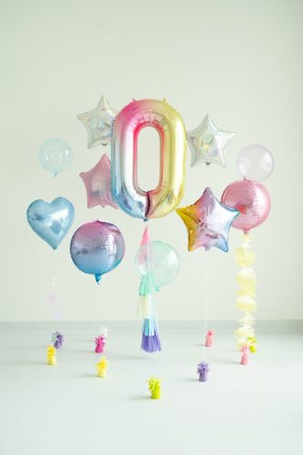 Fólia lufi számjegy '0', 86 cm, pasztell szivárvány