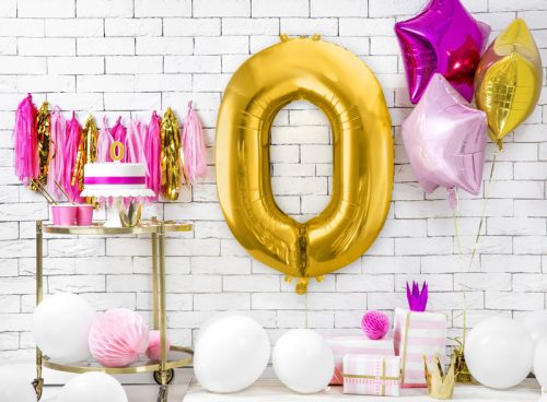 ''0'' számú fólia lufi, 86 cm, arany