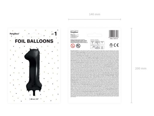 ''1'' számú fólia lufi, 86 cm, fekete