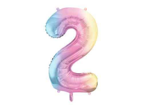 Fólia lufi szám, 2-es, pasztell szivárvány, 86 cm