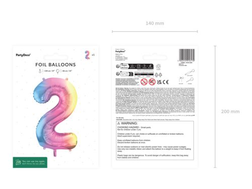 Fólia lufi szám, 2-es, pasztell szivárvány, 86 cm