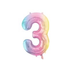 Fólia lufi szám 3, pasztell szivárvány, 86 cm