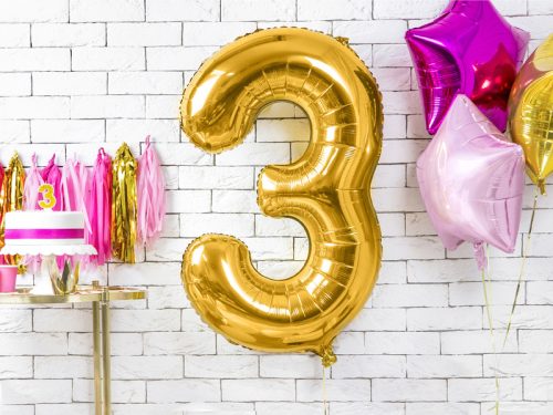 ''3'' számú fólia léggömb, 86 cm, arany