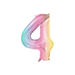 Fólia léggömb szám 4, pasztell szivárvány, 86 cm