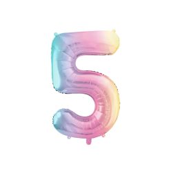 Pasztell szivárvány fólia lufi szám 5, 86 cm