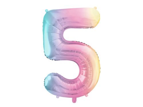 Pasztell szivárvány fólia lufi szám 5, 86 cm