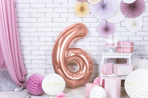 ''6'' számú fólia lufi, 86 cm, rózsaszín arany