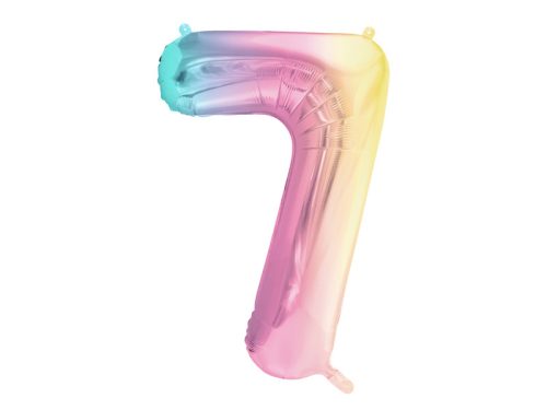 Fólia lufi szám alakú '7', 86 cm, pasztell szivárvány