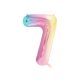 Fólia lufi szám alakú '7', 86 cm, pasztell szivárvány