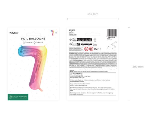 Fólia lufi szám alakú '7', 86 cm, pasztell szivárvány