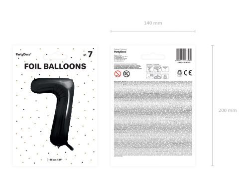 ''7'' számú fólia lufi, 86 cm, fekete