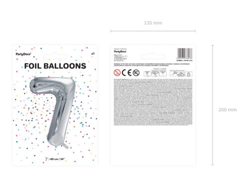 ''7'' számú fóliás léggömb, 86 cm, ezüst