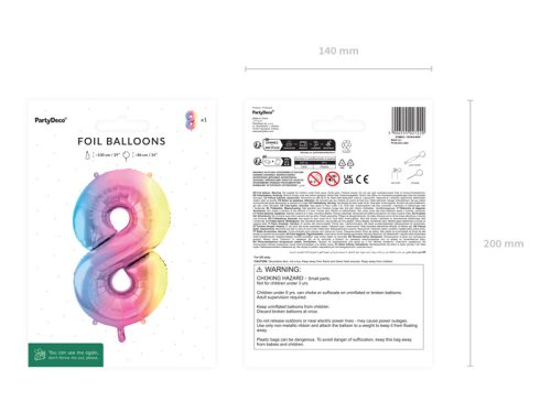 Fólia lufi szám formájú 8, pasztell szivárvány, 86 cm