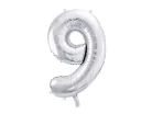 ''9'' számú fóliás léggömb, 86cm, ezüst