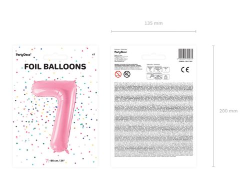 ''7'' számú fólia lufi, 86 cm, rózsaszín