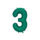 ''3'' számú fóliás léggömb, 86 cm, üvegzöld