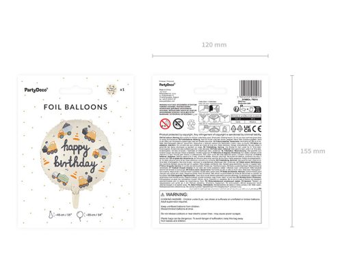 Fólia ballon Építőipari járművek, 45 cm, mix