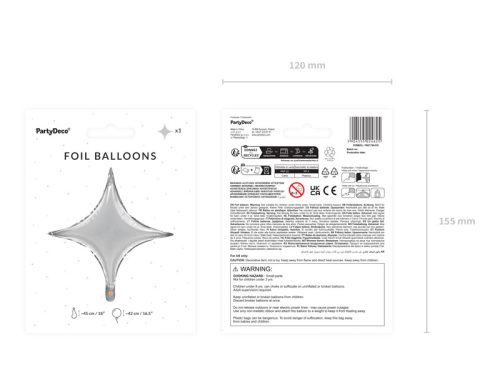 Fólia lufi 4 pontos Star, 45 cm, ezüst