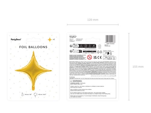 Fólia lufi 4 pontos csillag, 45 cm, arany