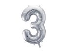 ''3'' számú fóliás léggömb, 72cm, ezüst