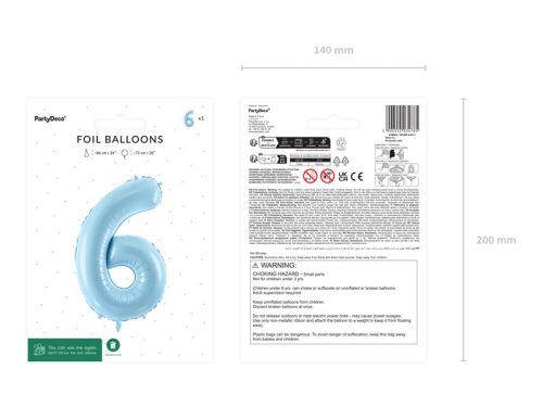''6'' számú fólia lufi, 72cm, világoskék