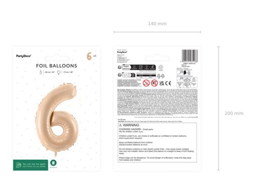 ''6'' számú fólia lufi, 72 cm, bézs