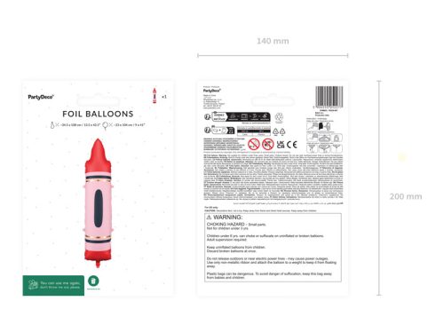 Crayons foil balloons, red, 23x104 cm