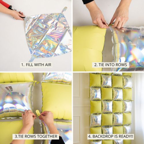 Foil balloon curtain double-sided Square, misty blue, 35 x 35 cm (1 pkt / 4 pc.)