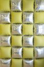 Foil balloon curtain double-sided Square, holographic-neon yellow, 35 x 35 cm (1 pkt / 4 pc.)