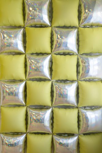 Foil balloon curtain double-sided Square, holographic-neon yellow, 35 x 35 cm (1 pkt / 4 pc.)