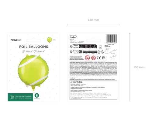 Fóliás léggömb teniszlabda, 35x35 cm, mix