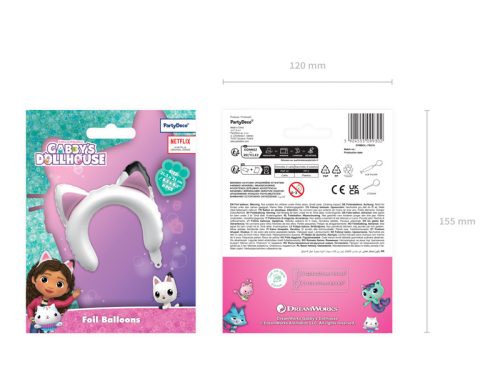 Gabby Macskafülek fólia lufi, vegyes színek, 21,5x21 cm, 6 darabos csomag