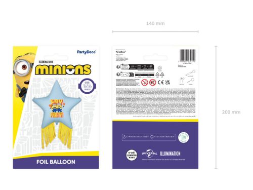 Minion fólia csillag léggömb bojttal, 72x72 cm, színes