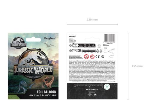 Jurassic World logós fólia lufi, 45x37 cm, vegyes színek