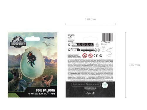 Jurassic World dinoszaurusz tojás fólia lufi, 48x64 cm