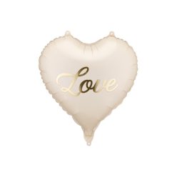 Szív alakú fólia lufi Love felirattal, bézs-arany, 45 cm
